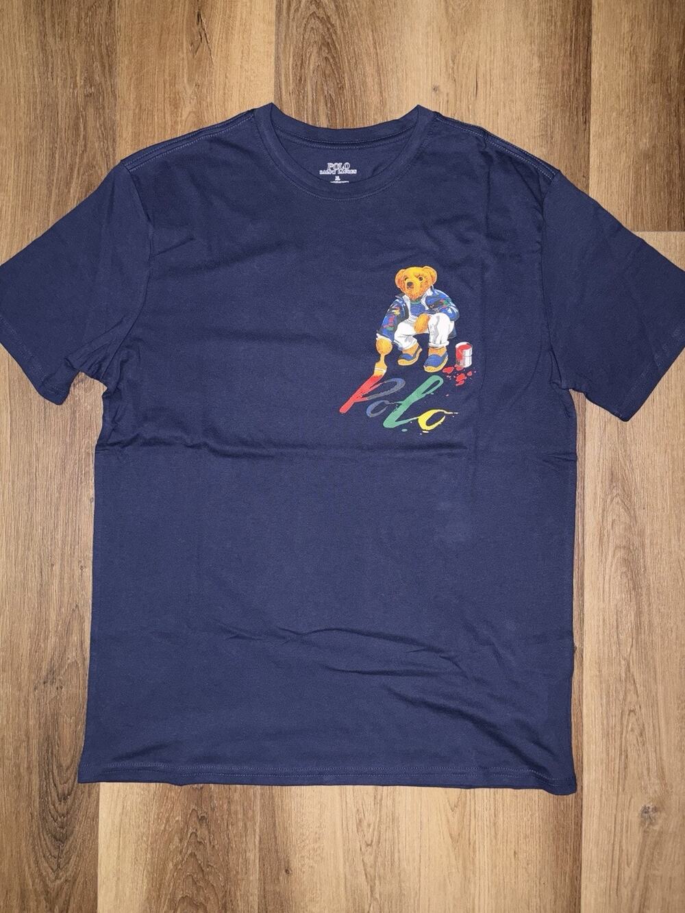Polo Ralph Lauren Bear Shirt Mens XL Navy Blue Painter Paint Graphic Tee⁠